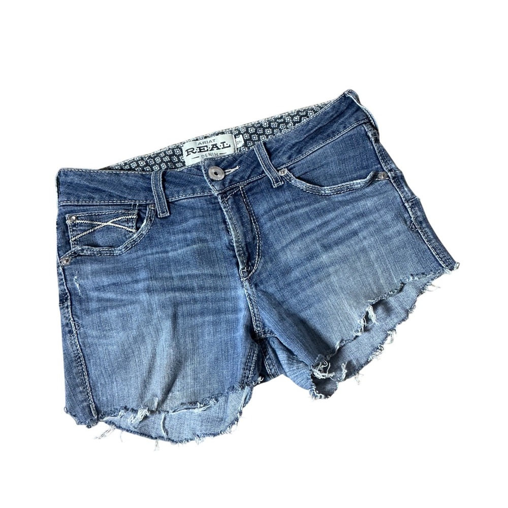 Ariat REAL Denim Shorts Womens 29 Raw Hem Embroidered Western Cutoffs